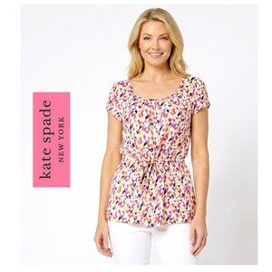KATE SPADE - "Iris" Heart Print Silk Blouse Valentines Day